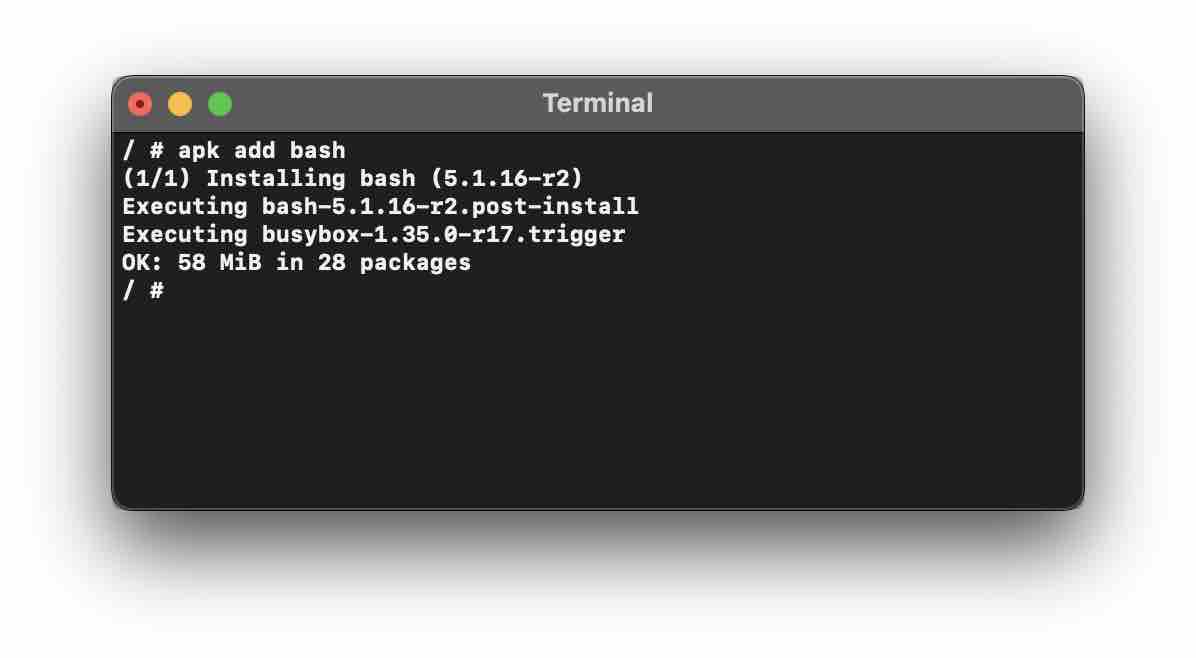 Install Bash on Alpine Linux Command